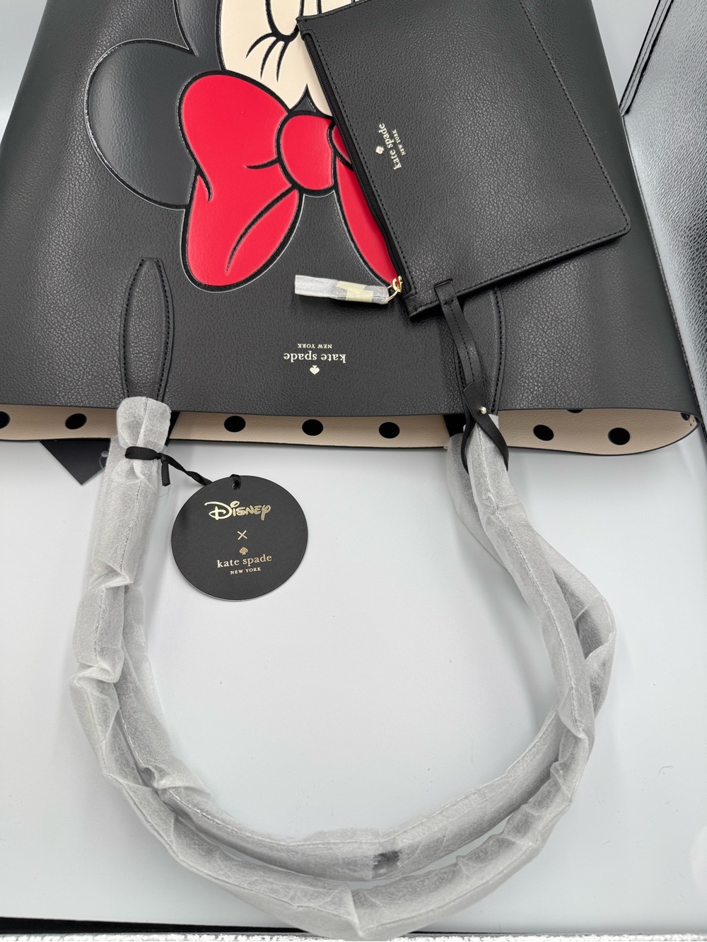 Kate Spade x Disney Minnie Mouse Tote Black Red Bow + Matching Pouch NWT - Picture 12 of 16